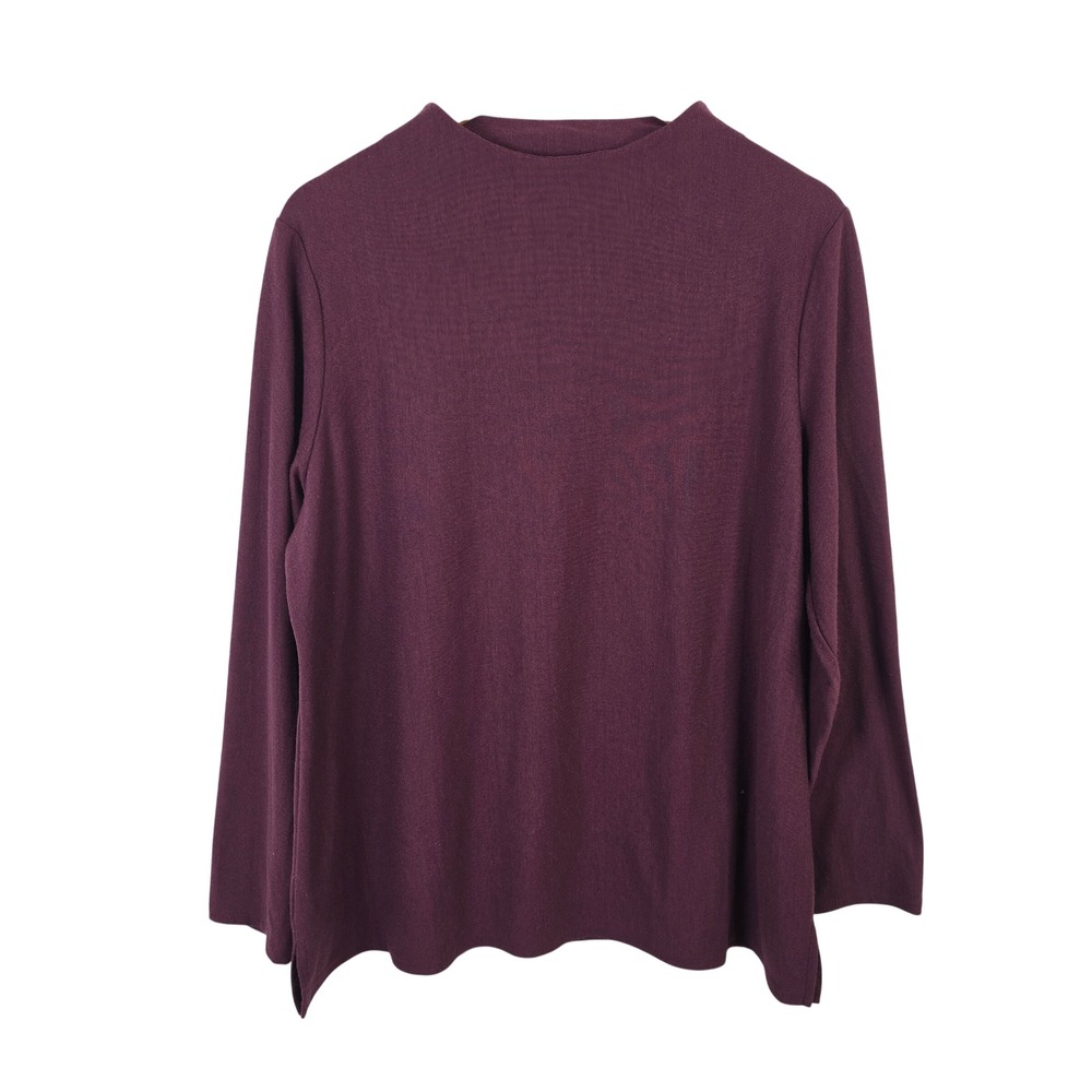 Chico's Plum Purple Mock Neck Long Sleeve Tunic Top Size 3 XL Side Slits